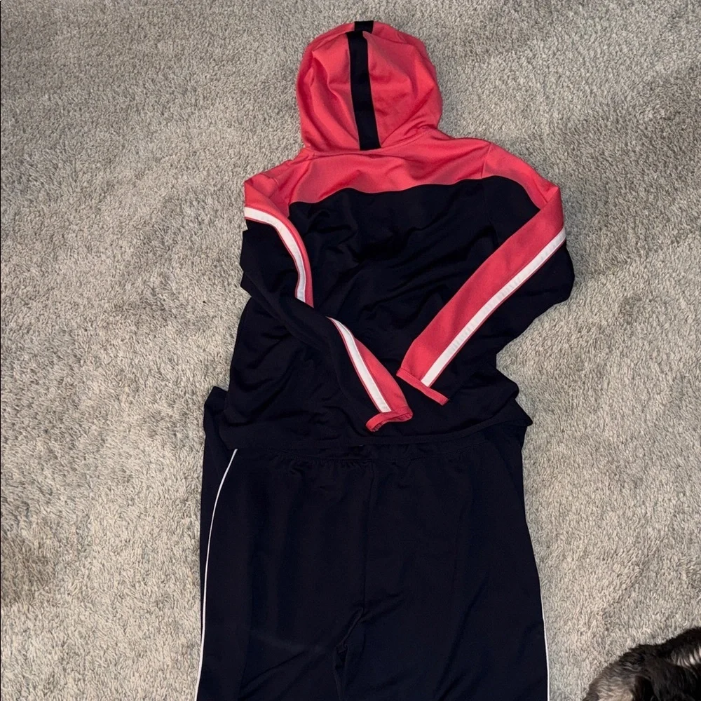Coral & navy Tracksuit Set ecclectic grandpa, athlesuire, athletic, exercise Lg